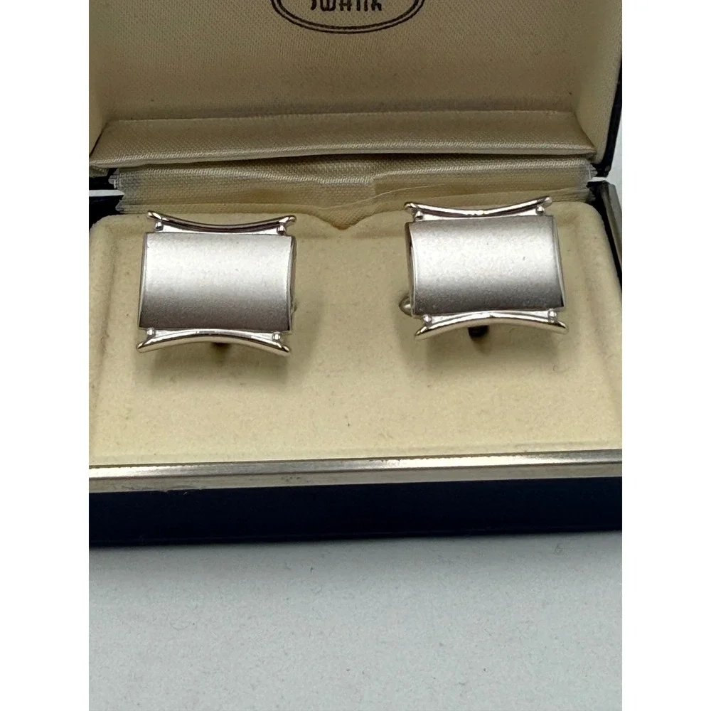 Swank Cufflinks Mens Silver Vintage Mid Century Modern Rectangular